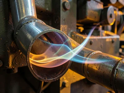 A cold metal pipe next to warm machinery — temperature boundary visible as refra
