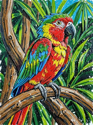 Tropical parrot on branch