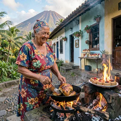 French Caribbean fusion in Guadeloupe, Creole grandmother cooking colombo chicke