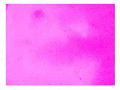 Solid risograph field in fluorescent pink with visible drum texture, slight band