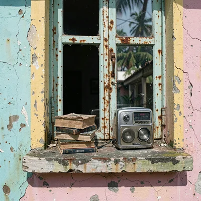 Havana preserved decay, improvised maintenance beauty, Stack of old books and a 