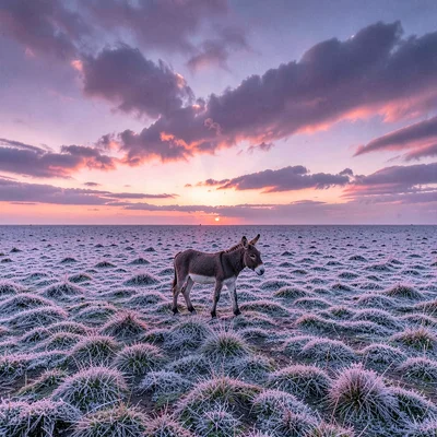 Vast horizontal landscape, extreme width composition, Oil pump nodding donkey sm