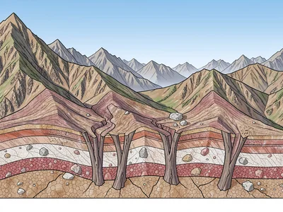 Mountain belt geological cross-section