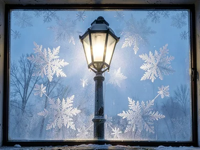 Street lamp through frost creating glow