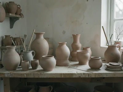 Ceramics studio with pottery