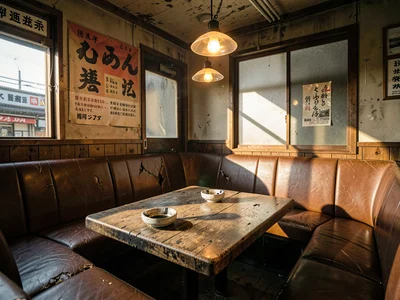 Old kissaten interior with tungsten light