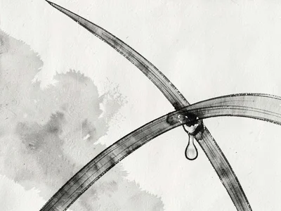 Grass blade bent by water drop weight