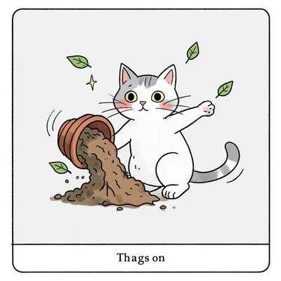 cat knocking over a houseplant poster
