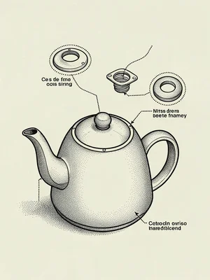 Above the exploded isometric of a tea kettle, each spring and gasket appears sep