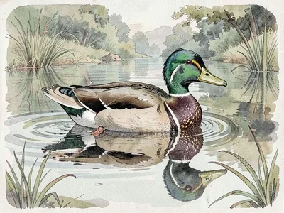Wood duck male ornithological plate