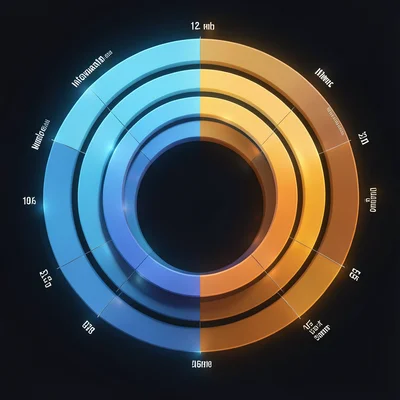 A radial bar chart: 12 months as concentric arcs, colored gradient from cool blu