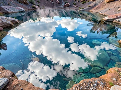 Thermal pool reflecting clouds on surface