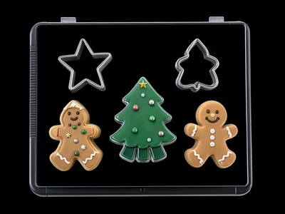 Scanner image of christmas cookie cutters, star, tree, gingerbread man