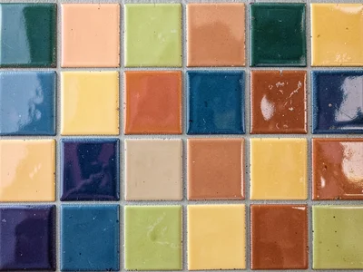 Color field of single-hue tiles with glaze variation