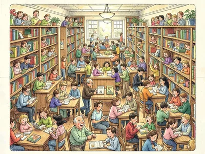 Crowded library with readers