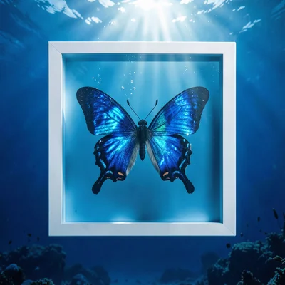 Deep oceanic blue saturation, light filtering through density, Blue morpho butte