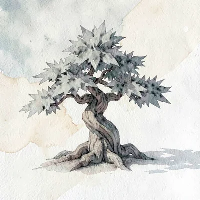 Smoky lowpoly bonsai tree miniature with twisted trunk and sharp grey foliage pl