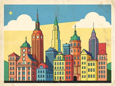Googie architecture cityscape