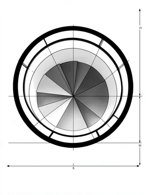 Spiral staircase from below — circular rail, triangular wedge steps
