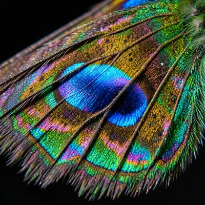 A peacock butterfly wing at extreme magnification, the eyespot pattern revealed 