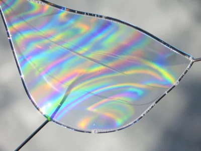 Soap film with intentional airflow, wind distorting the membrane into billowing 