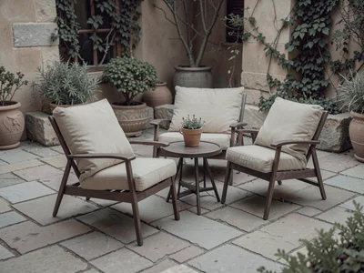 Outdoor furniture on stone patio