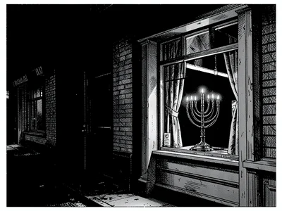 Lit menorah in closed shop