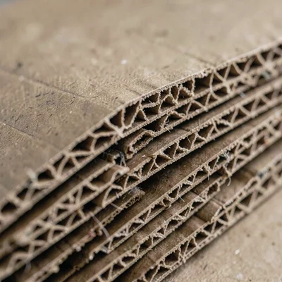 Corrugated cardboard texture extreme close-up, flutes and layers revealed