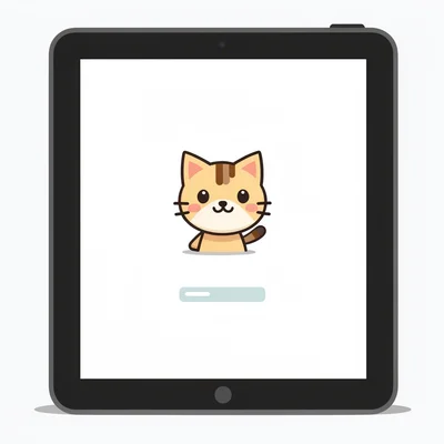 Flat illustration of a tablet showing a simple block-coding workspace with a fri