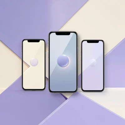 Marketing web banner of one phone center with three smaller phones fading behind