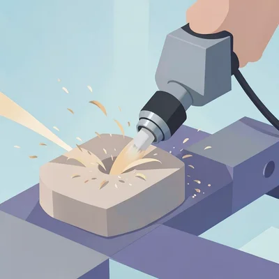 Flat-form illustration of a CNC routing process with shavings flying off a mille
