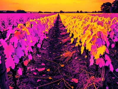 Vineyard rows in infrared glow