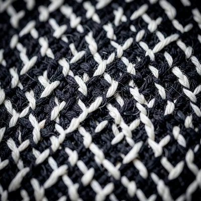 Houndstooth check weave at thread level, individual black and white yarns creati