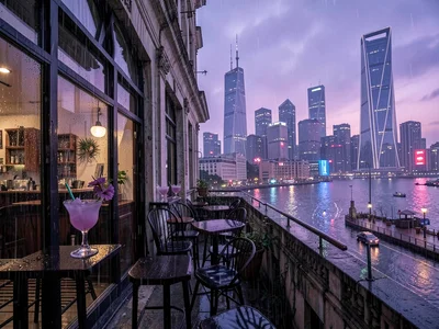 Rooftop bar with Pudong view