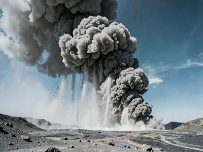 Ash column rising to troposphere height