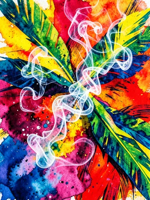 Smoke wisps merged with watercolor paint dispersing in water, double exposure