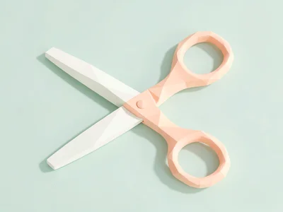 Crisp cream lowpoly scissors with peach loop handles and triangulated blades, so