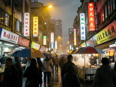 Ximending twilight in drizzle