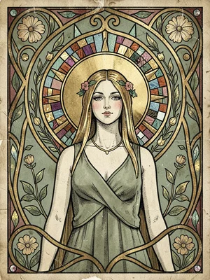 Art Nouveau stained glass woman