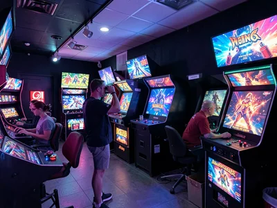 Arcade with glowing screens