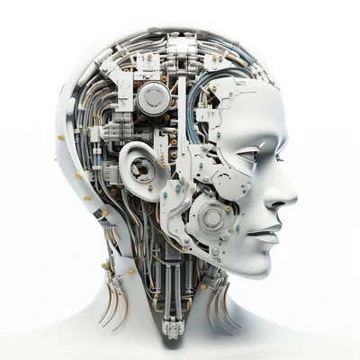 3D plastilina robot brain assembly tools on clean whi