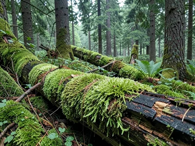 Moss carpet covering fallen log completely