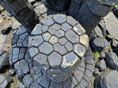 Column tops from above showing hexagonal tile pattern