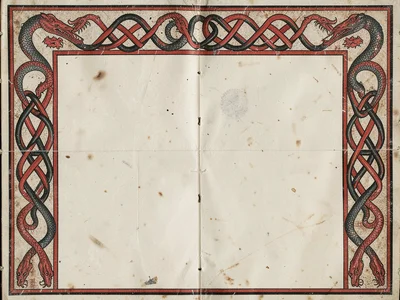 Border strip — continuous running knotwork band with serpent head emerging at ea