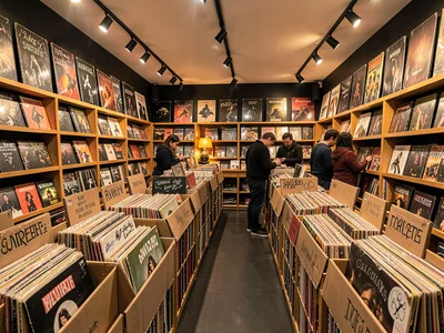 Record shop interior — full aisles