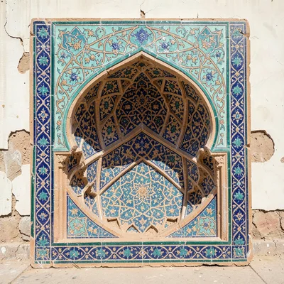 Isfahan Safavid tilework, turquoise geometric infinity, Stack of unfired ceramic