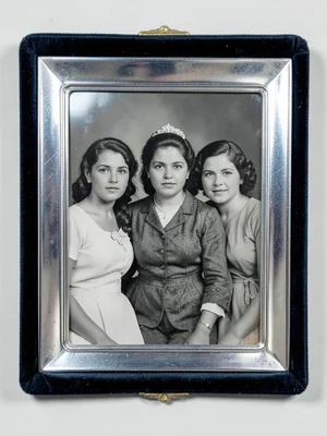 Vintage photographic style family portrait, three generations of women