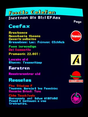 Food delivery app as Ceefax, restaurant logos pixelated, menu items as text list