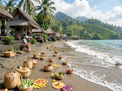 Offerings along beach tide line