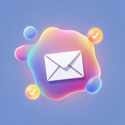 Organic blob gradient illustration, email icon with notification orbs , soft rou